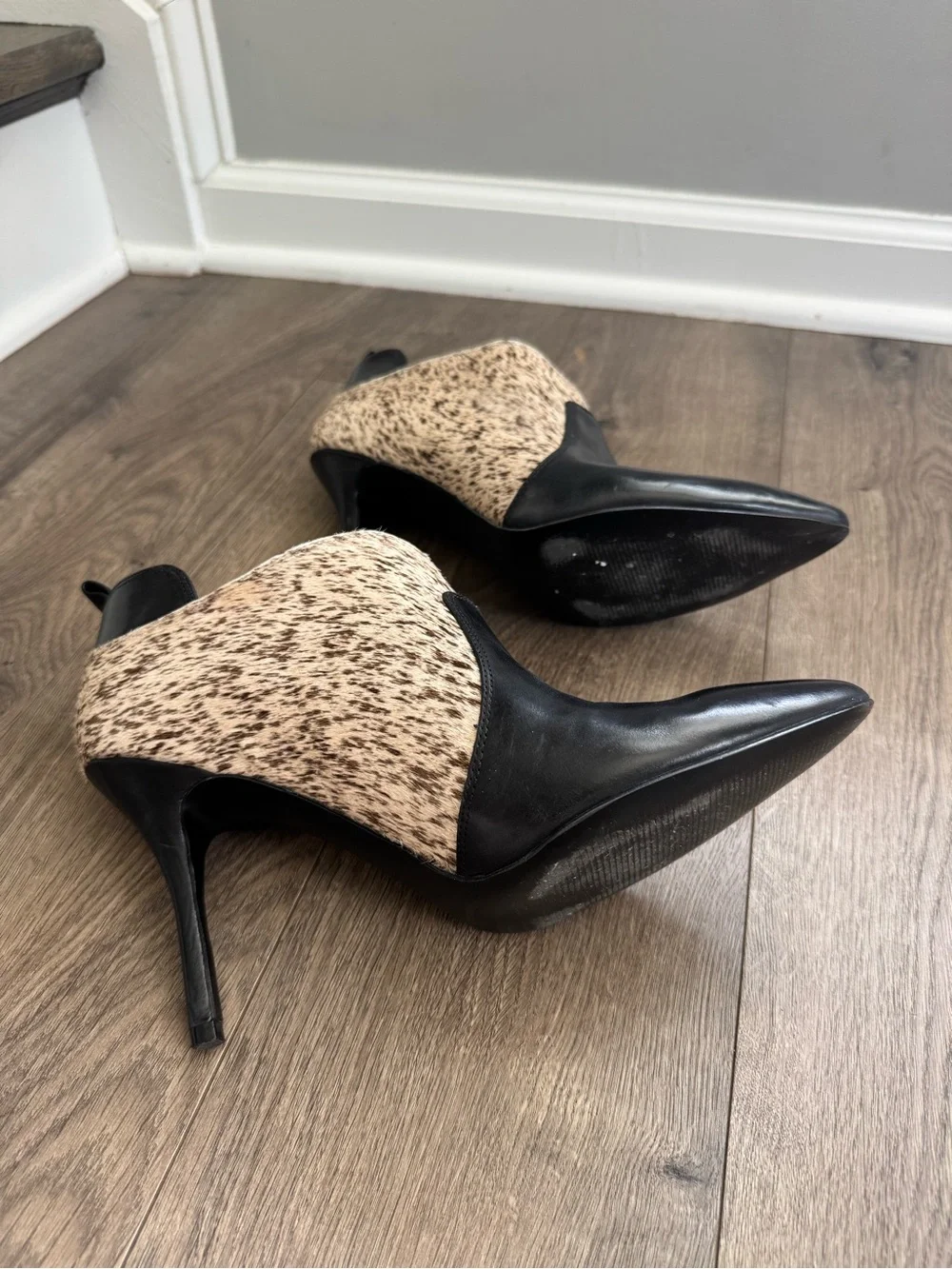 Enzo Angiolini Earrika Black Leather Calf Hair Ankle Booties Size 11M